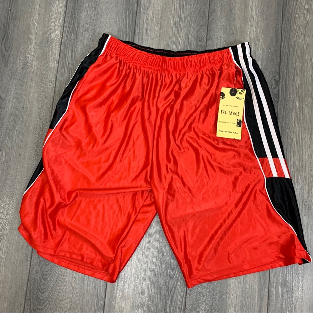 Red and black The Image athletic shorts.
